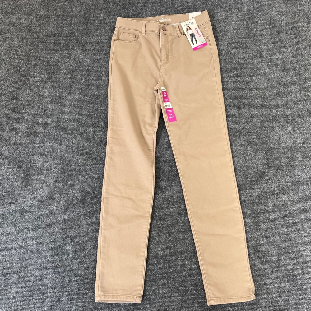 Jordache Girls High Rise Skinny Jeans Khaki Tan Stretch Size 18 NWT